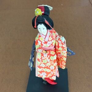 Traditional Japanese Geisha Doll in Floral Kimono